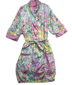 Vintage Victorias Secret Gold Label Robe Floral Lined Belt One Size See Desc